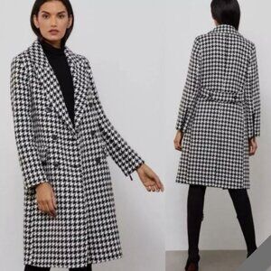 BCBGMAXAZRIA Black White Wool Blend Houndstooth Double Breasted Coat M New